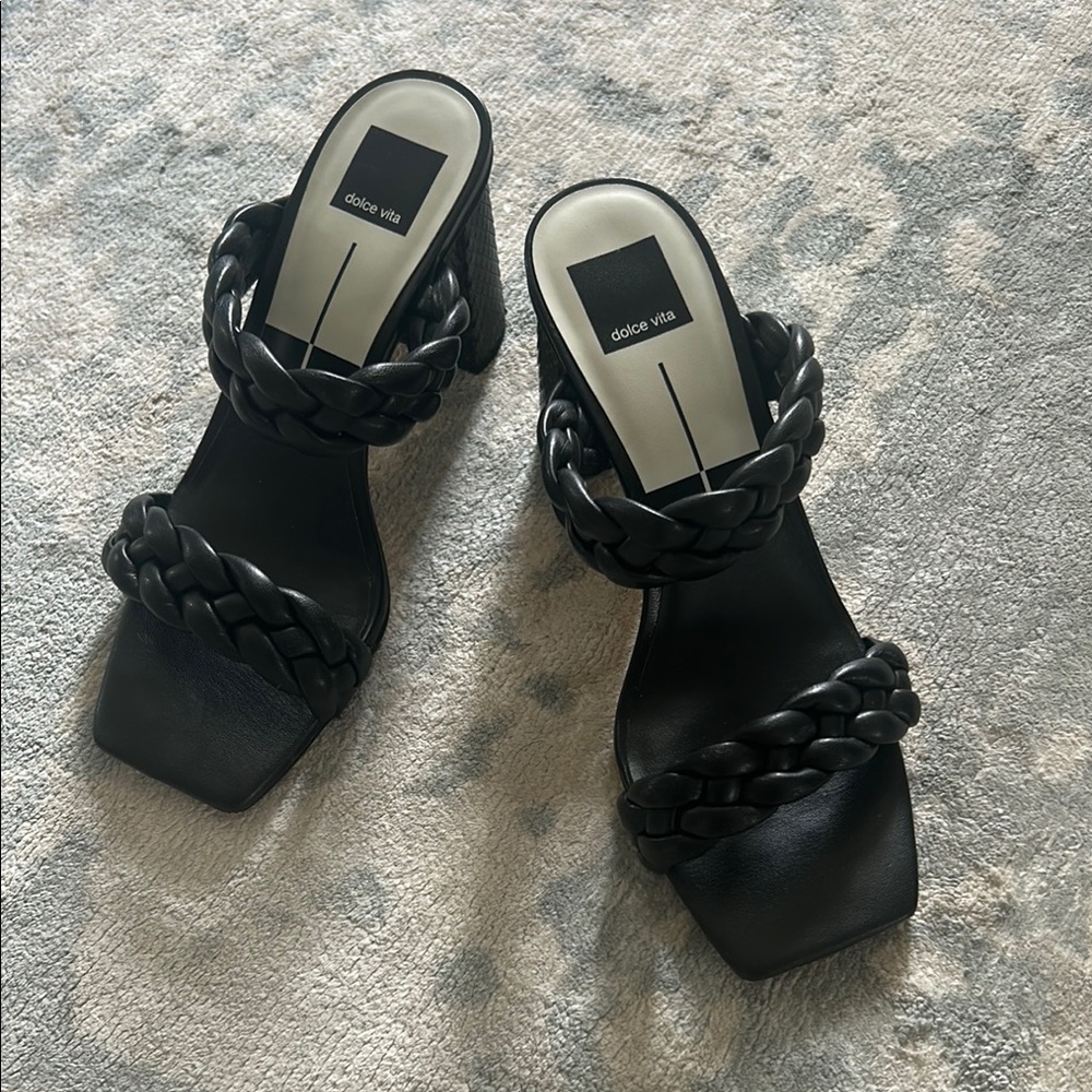 Dolce Vita Black Braided Block Heel Sandals